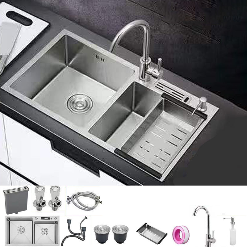 Modern Style Kitchen Sink Stainless Steel Dirt Resistant Kitchen Sink 28"L x 16"W x 8"H Sink with Faucet Round Faucet Clearhalo 'Home Improvement' 'home_improvement' 'home_improvement_kitchen_sinks' 'Kitchen Remodel & Kitchen Fixtures' 'Kitchen Sinks & Faucet Components' 'Kitchen Sinks' 'kitchen_sinks' 6399704