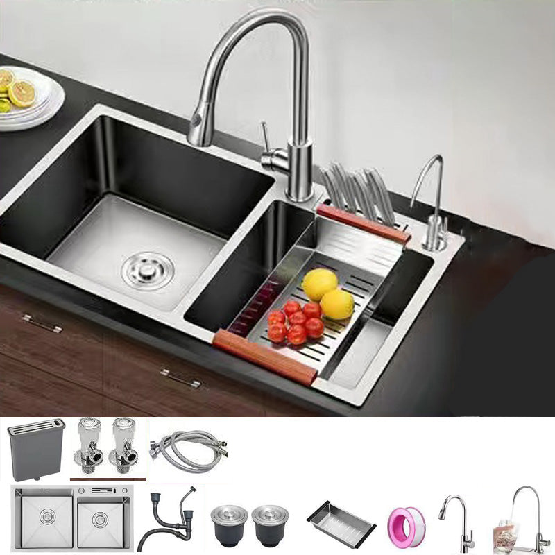 Modern Style Kitchen Sink Stainless Steel Dirt Resistant Kitchen Sink 30"L x 16"W x 8"H Sink with Faucet Double Tap for Water Purification Clearhalo 'Home Improvement' 'home_improvement' 'home_improvement_kitchen_sinks' 'Kitchen Remodel & Kitchen Fixtures' 'Kitchen Sinks & Faucet Components' 'Kitchen Sinks' 'kitchen_sinks' 6399708