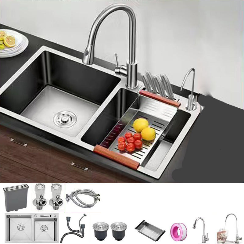 Modern Style Kitchen Sink Stainless Steel Dirt Resistant Kitchen Sink 28"L x 16"W x 8"H Sink with Faucet Double Tap for Water Purification Clearhalo 'Home Improvement' 'home_improvement' 'home_improvement_kitchen_sinks' 'Kitchen Remodel & Kitchen Fixtures' 'Kitchen Sinks & Faucet Components' 'Kitchen Sinks' 'kitchen_sinks' 6399714