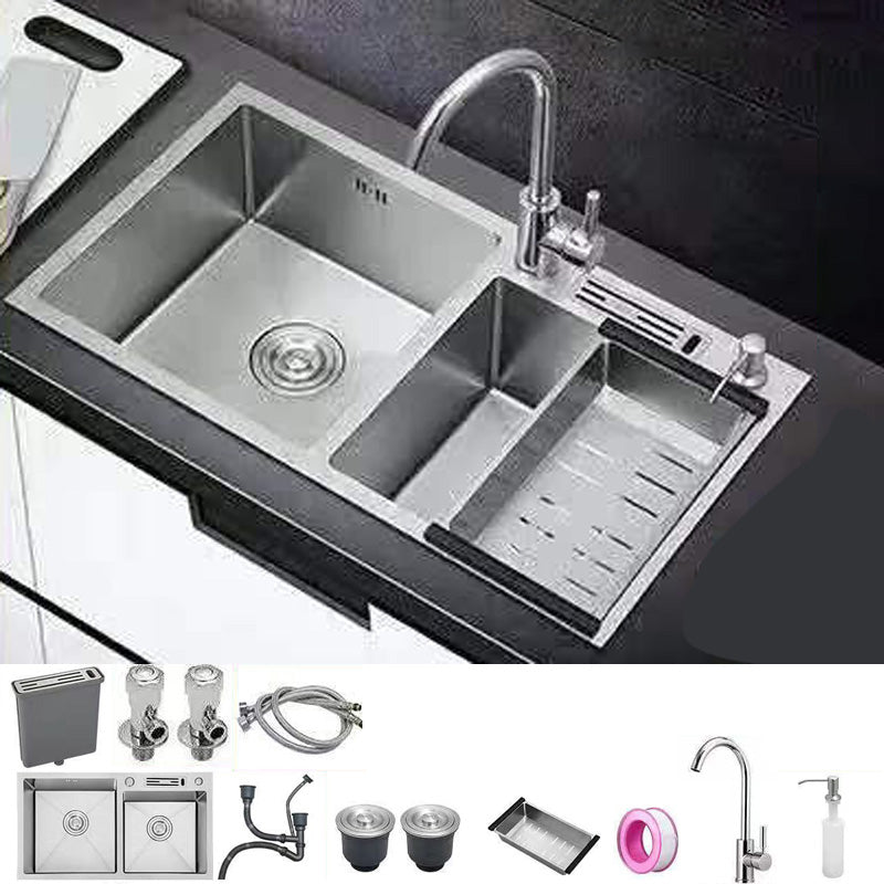 Modern Style Kitchen Sink Stainless Steel Dirt Resistant Kitchen Sink 31"L x 18"W x 8"H Sink with Faucet Round Faucet Clearhalo 'Home Improvement' 'home_improvement' 'home_improvement_kitchen_sinks' 'Kitchen Remodel & Kitchen Fixtures' 'Kitchen Sinks & Faucet Components' 'Kitchen Sinks' 'kitchen_sinks' 6399718