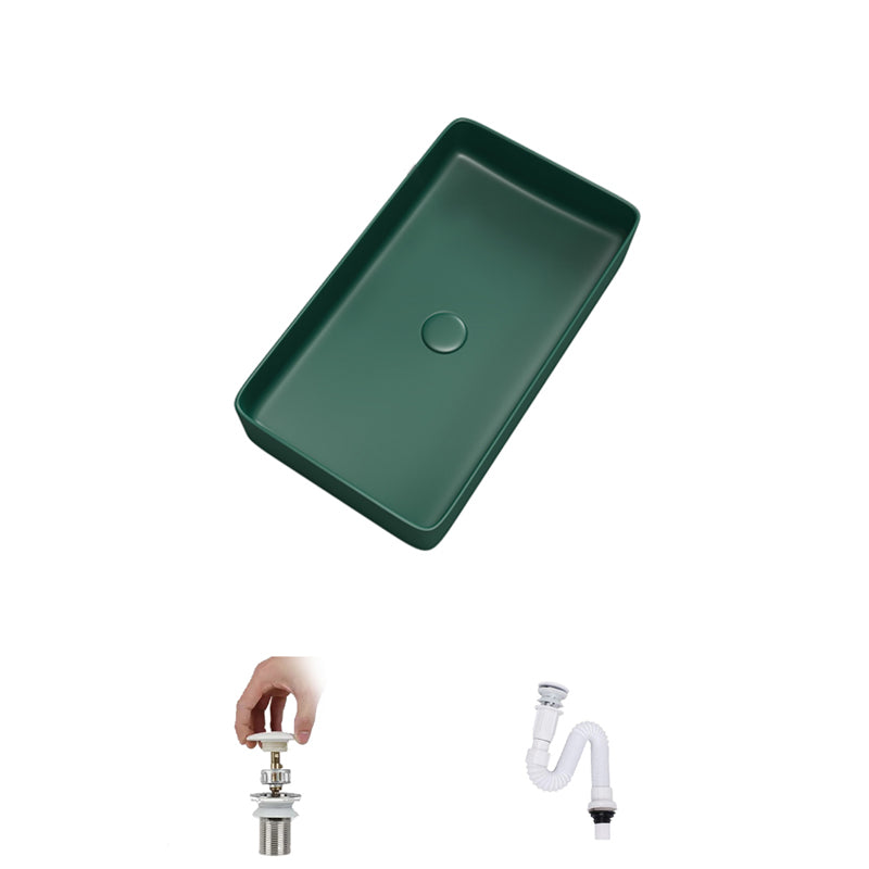 Contemporary Bathroom Sink Porcelain Rectangular Vessel Bathroom Sink 16"L x 12"W x 5"H Green Sink Clearhalo 'Bathroom Remodel & Bathroom Fixtures' 'Bathroom Sinks & Faucet Components' 'Bathroom Sinks' 'bathroom_sink' 'Home Improvement' 'home_improvement' 'home_improvement_bathroom_sink' 6399740