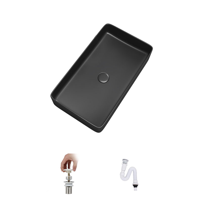 Contemporary Bathroom Sink Porcelain Rectangular Vessel Bathroom Sink 19"L x 13"W x 5"H Black Sink Clearhalo 'Bathroom Remodel & Bathroom Fixtures' 'Bathroom Sinks & Faucet Components' 'Bathroom Sinks' 'bathroom_sink' 'Home Improvement' 'home_improvement' 'home_improvement_bathroom_sink' 6399746