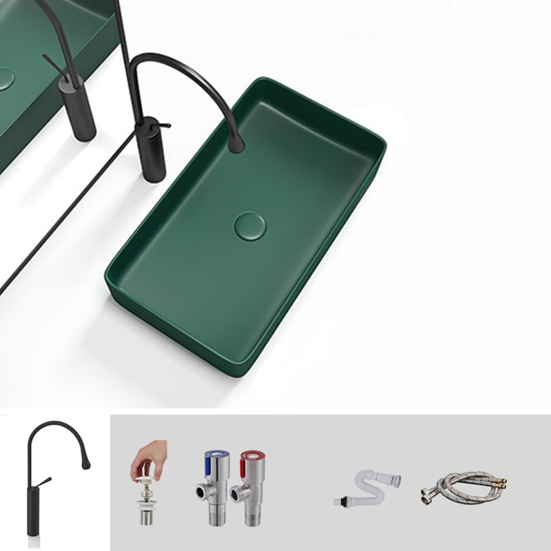 Contemporary Bathroom Sink Porcelain Rectangular Vessel Bathroom Sink Green Sink with Faucet Clearhalo 'Bathroom Remodel & Bathroom Fixtures' 'Bathroom Sinks & Faucet Components' 'Bathroom Sinks' 'bathroom_sink' 'Home Improvement' 'home_improvement' 'home_improvement_bathroom_sink' 6399766