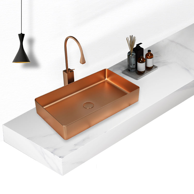 Modern Wash Stand Metal Rectangular with Drain Assembly and Faucet Vessel Bathroom Sink Clearhalo 'Bathroom Remodel & Bathroom Fixtures' 'Bathroom Sinks & Faucet Components' 'Bathroom Sinks' 'bathroom_sink' 'Home Improvement' 'home_improvement' 'home_improvement_bathroom_sink' 6399814