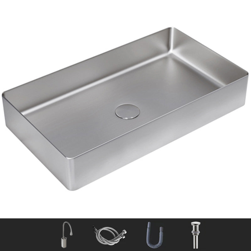 Modern Wash Stand Metal Rectangular with Drain Assembly and Faucet Vessel Bathroom Sink Grey Gooseneck High Arc Sink with Faucet Clearhalo 'Bathroom Remodel & Bathroom Fixtures' 'Bathroom Sinks & Faucet Components' 'Bathroom Sinks' 'bathroom_sink' 'Home Improvement' 'home_improvement' 'home_improvement_bathroom_sink' 6399815