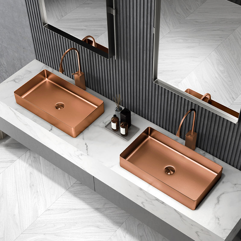Modern Wash Stand Metal Rectangular with Drain Assembly and Faucet Vessel Bathroom Sink Clearhalo 'Bathroom Remodel & Bathroom Fixtures' 'Bathroom Sinks & Faucet Components' 'Bathroom Sinks' 'bathroom_sink' 'Home Improvement' 'home_improvement' 'home_improvement_bathroom_sink' 6399816