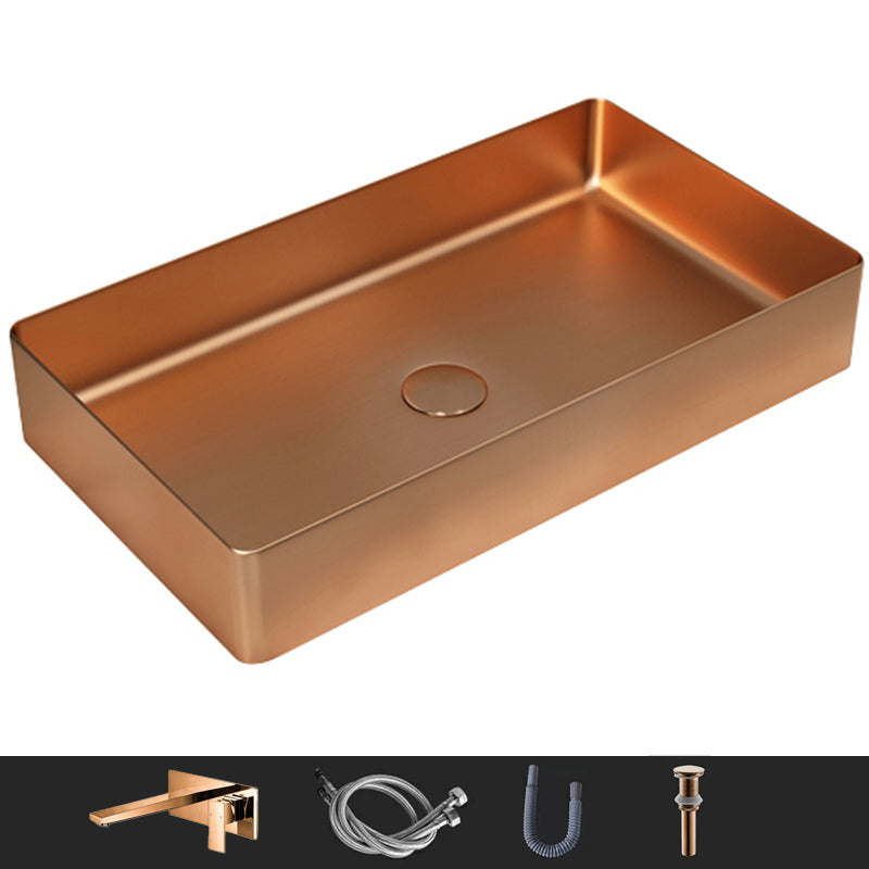 Modern Wash Stand Metal Rectangular with Drain Assembly and Faucet Vessel Bathroom Sink Rose Gold Square Faucet Sink with Faucet Clearhalo 'Bathroom Remodel & Bathroom Fixtures' 'Bathroom Sinks & Faucet Components' 'Bathroom Sinks' 'bathroom_sink' 'Home Improvement' 'home_improvement' 'home_improvement_bathroom_sink' 6399827
