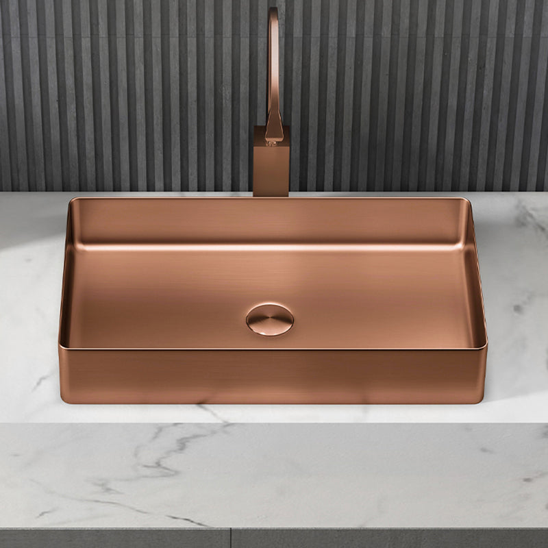 Modern Wash Stand Metal Rectangular with Drain Assembly and Faucet Vessel Bathroom Sink Clearhalo 'Bathroom Remodel & Bathroom Fixtures' 'Bathroom Sinks & Faucet Components' 'Bathroom Sinks' 'bathroom_sink' 'Home Improvement' 'home_improvement' 'home_improvement_bathroom_sink' 6399829