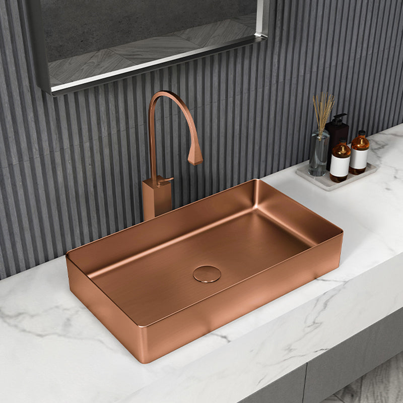 Modern Wash Stand Metal Rectangular with Drain Assembly and Faucet Vessel Bathroom Sink Clearhalo 'Bathroom Remodel & Bathroom Fixtures' 'Bathroom Sinks & Faucet Components' 'Bathroom Sinks' 'bathroom_sink' 'Home Improvement' 'home_improvement' 'home_improvement_bathroom_sink' 6399831