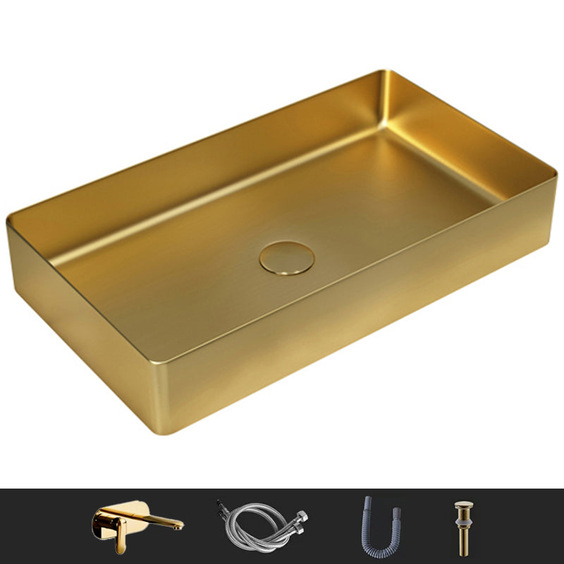 Modern Wash Stand Metal Rectangular with Drain Assembly and Faucet Vessel Bathroom Sink Gold Round Faucet Sink with Faucet Clearhalo 'Bathroom Remodel & Bathroom Fixtures' 'Bathroom Sinks & Faucet Components' 'Bathroom Sinks' 'bathroom_sink' 'Home Improvement' 'home_improvement' 'home_improvement_bathroom_sink' 6399834