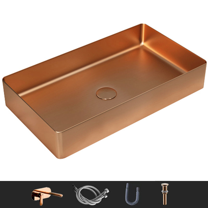 Modern Wash Stand Metal Rectangular with Drain Assembly and Faucet Vessel Bathroom Sink Rose Gold Round Faucet Sink with Faucet Clearhalo 'Bathroom Remodel & Bathroom Fixtures' 'Bathroom Sinks & Faucet Components' 'Bathroom Sinks' 'bathroom_sink' 'Home Improvement' 'home_improvement' 'home_improvement_bathroom_sink' 6399839