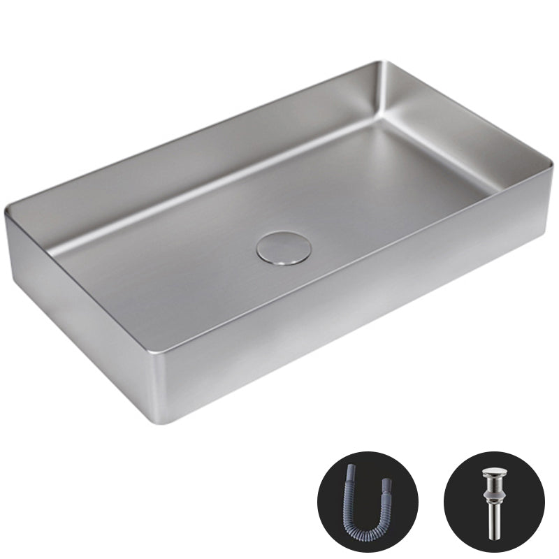 Modern Wash Stand Metal Rectangular with Drain Assembly and Faucet Vessel Bathroom Sink Grey None Sink Clearhalo 'Bathroom Remodel & Bathroom Fixtures' 'Bathroom Sinks & Faucet Components' 'Bathroom Sinks' 'bathroom_sink' 'Home Improvement' 'home_improvement' 'home_improvement_bathroom_sink' 6399844