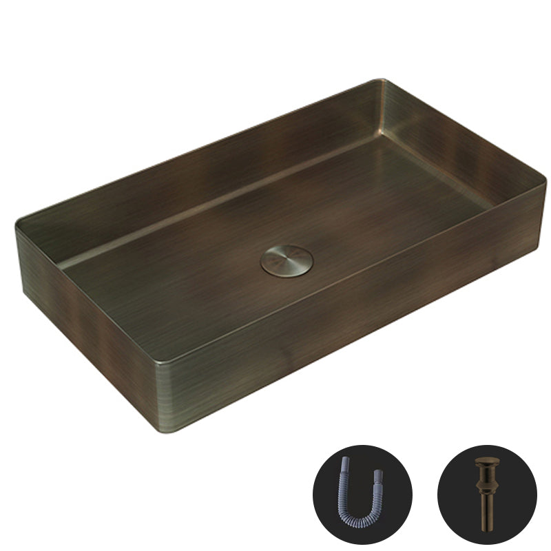Modern Wash Stand Metal Rectangular with Drain Assembly and Faucet Vessel Bathroom Sink Bronze None Sink Clearhalo 'Bathroom Remodel & Bathroom Fixtures' 'Bathroom Sinks & Faucet Components' 'Bathroom Sinks' 'bathroom_sink' 'Home Improvement' 'home_improvement' 'home_improvement_bathroom_sink' 6399848