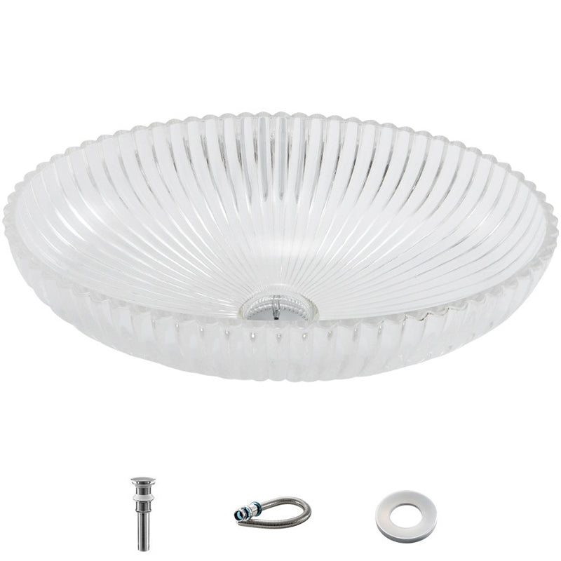 Glass No Craftsmanship Trough Bathroom Sink Modern Bathroom Sink with Basin Sink with Drainage Components Clearhalo 'Bathroom Remodel & Bathroom Fixtures' 'Bathroom Sinks & Faucet Components' 'Bathroom Sinks' 'bathroom_sink' 'Home Improvement' 'home_improvement' 'home_improvement_bathroom_sink' 6399851