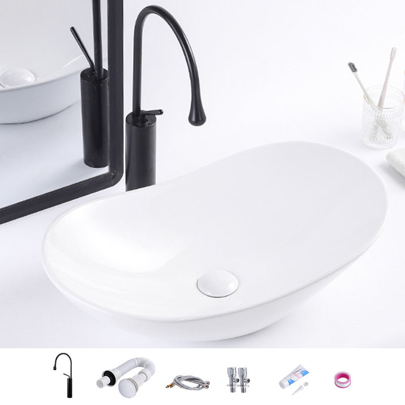 Modern Bathroom Sink Oval Bathroom Sink Overflow with Basin and Faucet White Gooseneck High Arc Clearhalo 'Bathroom Remodel & Bathroom Fixtures' 'Bathroom Sinks & Faucet Components' 'Bathroom Sinks' 'bathroom_sink' 'Home Improvement' 'home_improvement' 'home_improvement_bathroom_sink' 6399863