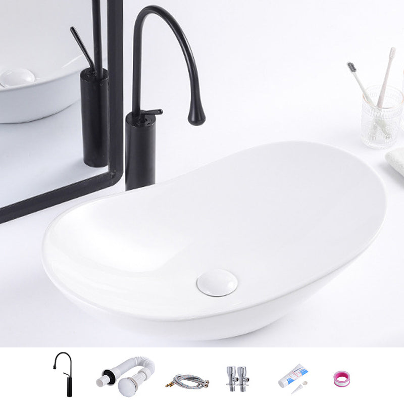 Modern Bathroom Sink Oval Bathroom Sink Overflow with Basin and Faucet White Gooseneck/High Arc Clearhalo 'Bathroom Remodel & Bathroom Fixtures' 'Bathroom Sinks & Faucet Components' 'Bathroom Sinks' 'bathroom_sink' 'Home Improvement' 'home_improvement' 'home_improvement_bathroom_sink' 6399863