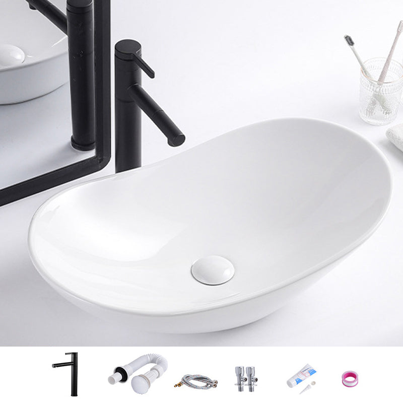 Modern Bathroom Sink Oval Bathroom Sink Overflow with Basin and Faucet White Swivel Spout Clearhalo 'Bathroom Remodel & Bathroom Fixtures' 'Bathroom Sinks & Faucet Components' 'Bathroom Sinks' 'bathroom_sink' 'Home Improvement' 'home_improvement' 'home_improvement_bathroom_sink' 6399867