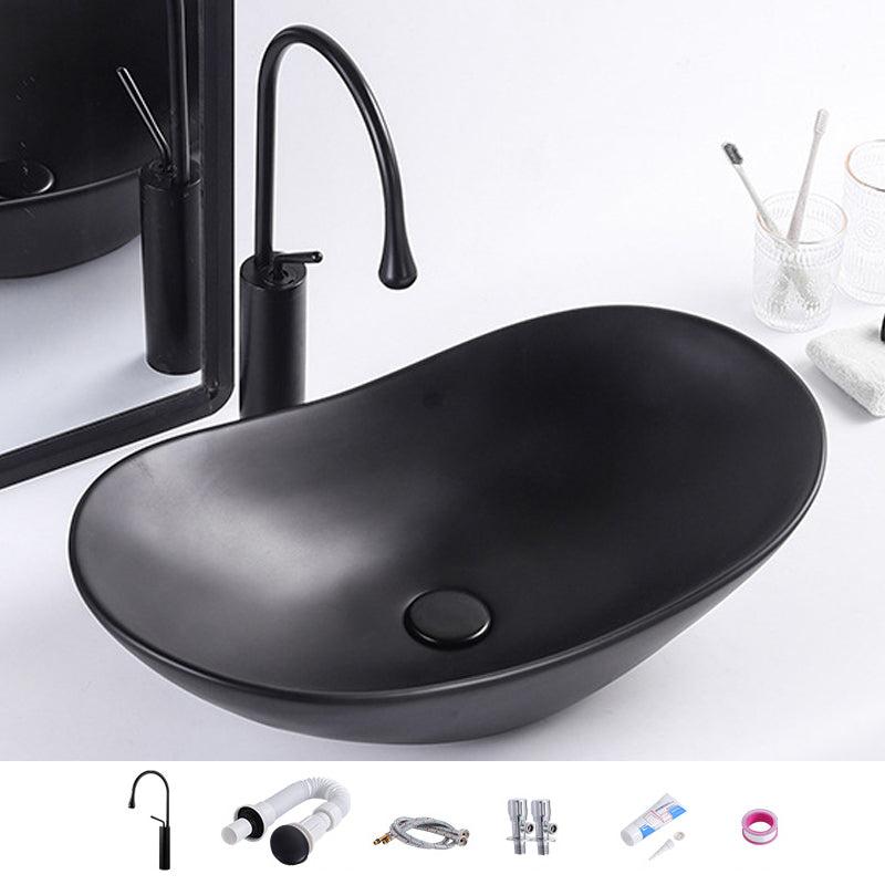 Modern Bathroom Sink Oval Bathroom Sink Overflow with Basin and Faucet Black Gooseneck High Arc Clearhalo 'Bathroom Remodel & Bathroom Fixtures' 'Bathroom Sinks & Faucet Components' 'Bathroom Sinks' 'bathroom_sink' 'Home Improvement' 'home_improvement' 'home_improvement_bathroom_sink' 6399873