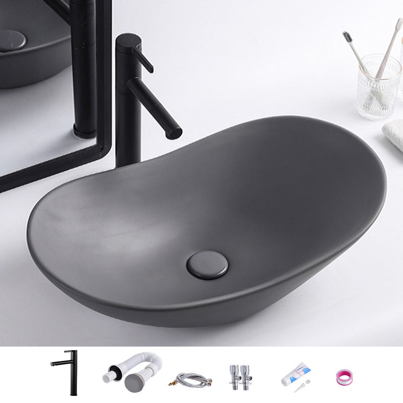 Modern Bathroom Sink Oval Bathroom Sink Overflow with Basin and Faucet Grey Swivel Spout Clearhalo 'Bathroom Remodel & Bathroom Fixtures' 'Bathroom Sinks & Faucet Components' 'Bathroom Sinks' 'bathroom_sink' 'Home Improvement' 'home_improvement' 'home_improvement_bathroom_sink' 6399885