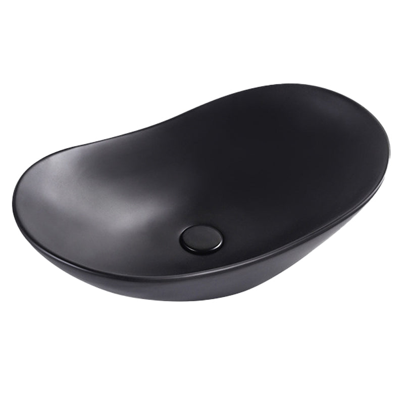 Modern Bathroom Sink Oval Bathroom Sink Overflow with Basin and Faucet 24"L x 14.2"W x 6.3"H Black None Clearhalo 'Bathroom Remodel & Bathroom Fixtures' 'Bathroom Sinks & Faucet Components' 'Bathroom Sinks' 'bathroom_sink' 'Home Improvement' 'home_improvement' 'home_improvement_bathroom_sink' 6399887