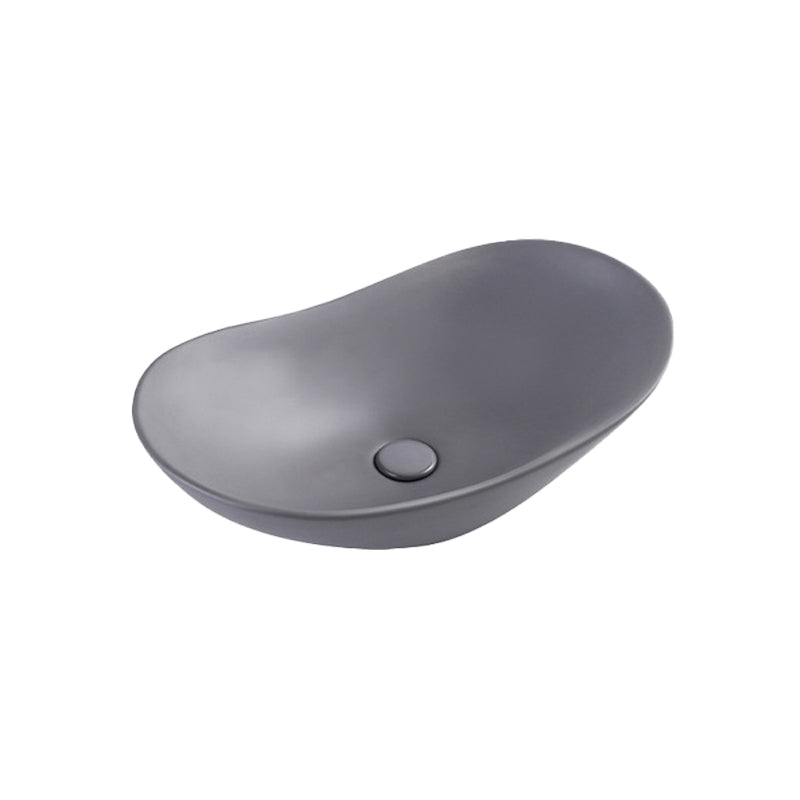 Modern Bathroom Sink Oval Bathroom Sink Overflow with Basin and Faucet 20"L x 13"W x 6"H Grey None Clearhalo 'Bathroom Remodel & Bathroom Fixtures' 'Bathroom Sinks & Faucet Components' 'Bathroom Sinks' 'bathroom_sink' 'Home Improvement' 'home_improvement' 'home_improvement_bathroom_sink' 6399891