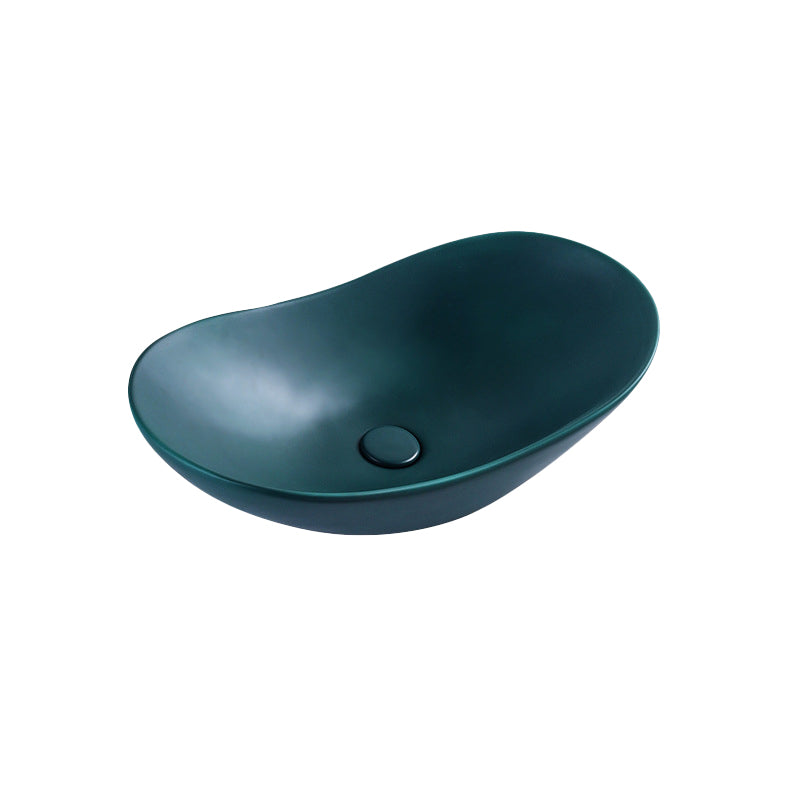 Modern Bathroom Sink Oval Bathroom Sink Overflow with Basin and Faucet 24"L x 14.2"W x 6.3"H Green None Clearhalo 'Bathroom Remodel & Bathroom Fixtures' 'Bathroom Sinks & Faucet Components' 'Bathroom Sinks' 'bathroom_sink' 'Home Improvement' 'home_improvement' 'home_improvement_bathroom_sink' 6399894