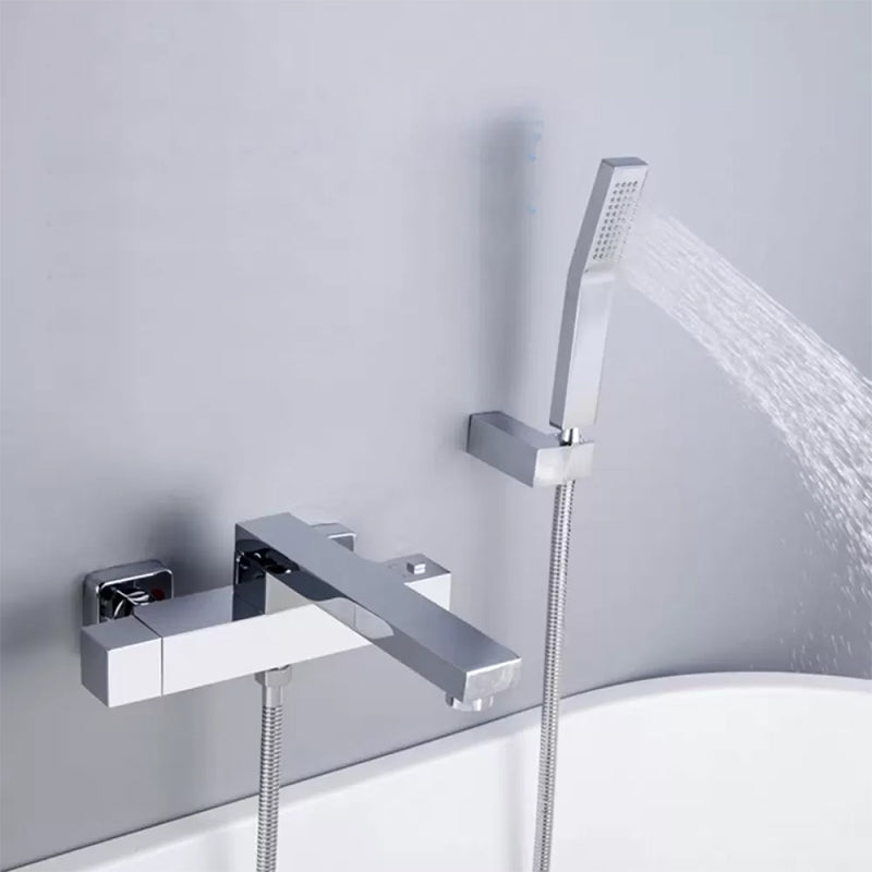 Wall Mounted Metal Freestanding Tub Filler Single Handle Freestanding Faucet Chrome Hand Shower Included Clearhalo 'Bathroom Remodel & Bathroom Fixtures' 'Bathtub Faucets' 'bathtub_faucets' 'Home Improvement' 'home_improvement' 'home_improvement_bathtub_faucets' 6400155