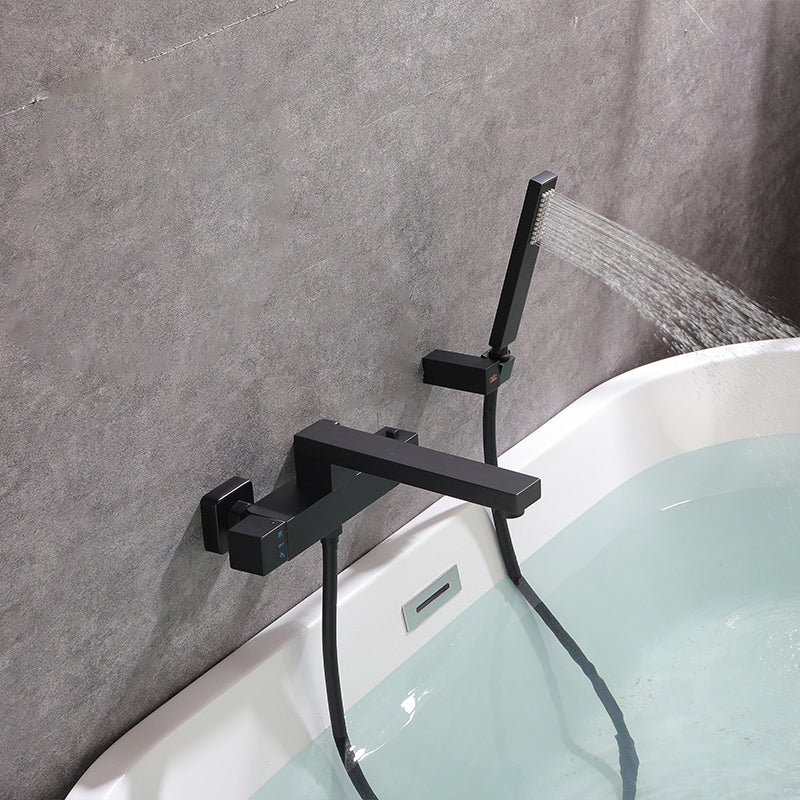 Wall Mounted Metal Freestanding Tub Filler Single Handle Freestanding Faucet Black Hand Shower Included Clearhalo 'Bathroom Remodel & Bathroom Fixtures' 'Bathtub Faucets' 'bathtub_faucets' 'Home Improvement' 'home_improvement' 'home_improvement_bathtub_faucets' 6400156