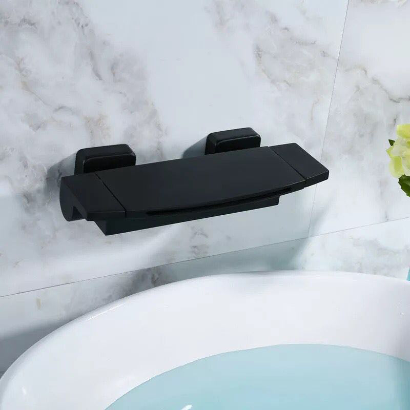Modern Wall Mounted Metal Tub Filler Single Handle Tub Faucet Trim Black Hand Shower Not Included Clearhalo 'Bathroom Remodel & Bathroom Fixtures' 'Bathtub Faucets' 'bathtub_faucets' 'Home Improvement' 'home_improvement' 'home_improvement_bathtub_faucets' 6400189