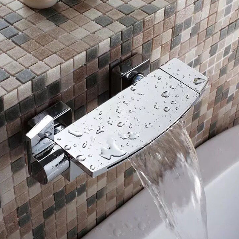 Modern Wall Mounted Metal Tub Filler Single Handle Tub Faucet Trim Silver Hand Shower Not Included Clearhalo 'Bathroom Remodel & Bathroom Fixtures' 'Bathtub Faucets' 'bathtub_faucets' 'Home Improvement' 'home_improvement' 'home_improvement_bathtub_faucets' 6400191