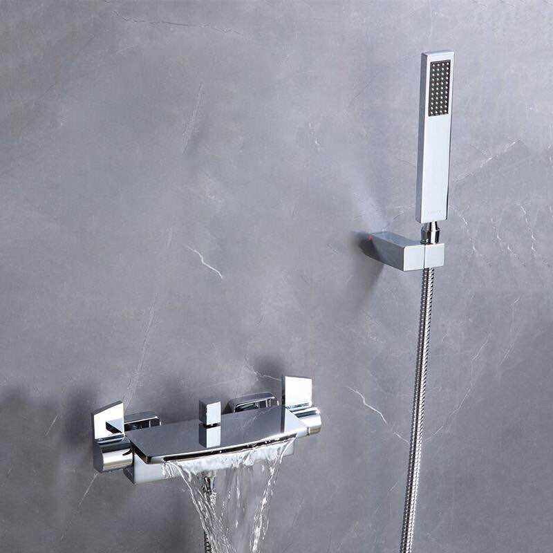 Modern Wall Mounted Metal Tub Filler Single Handle Tub Faucet Trim Silver Hand Shower Included Clearhalo 'Bathroom Remodel & Bathroom Fixtures' 'Bathtub Faucets' 'bathtub_faucets' 'Home Improvement' 'home_improvement' 'home_improvement_bathtub_faucets' 6400193