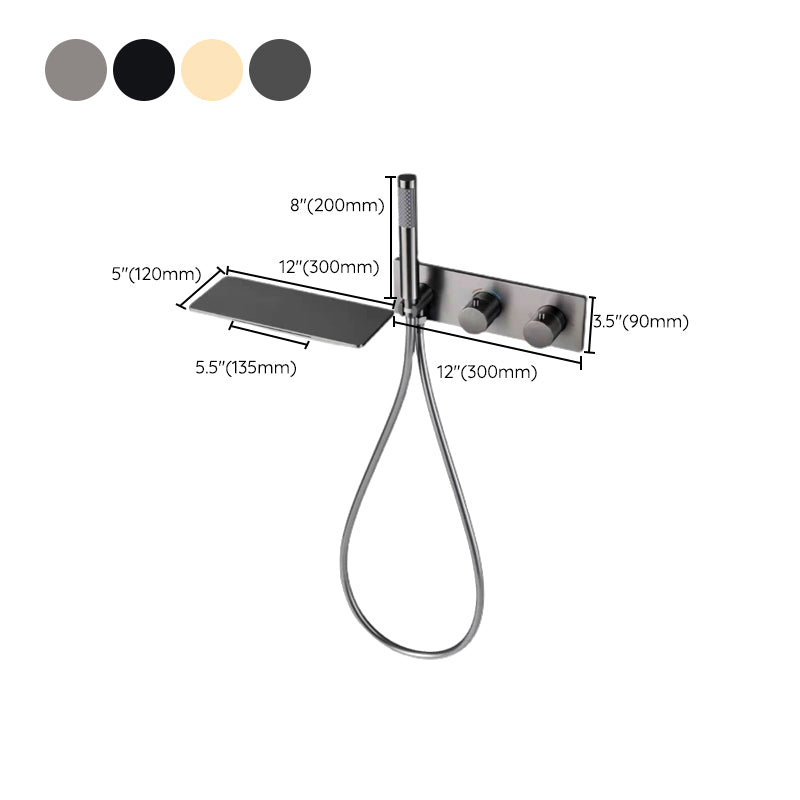Wall Mounted Metal Tub Filler Double Handles Waterfall Tub Faucet Trim Clearhalo 'Bathroom Remodel & Bathroom Fixtures' 'Bathtub Faucets' 'bathtub_faucets' 'Home Improvement' 'home_improvement' 'home_improvement_bathtub_faucets' 6400226