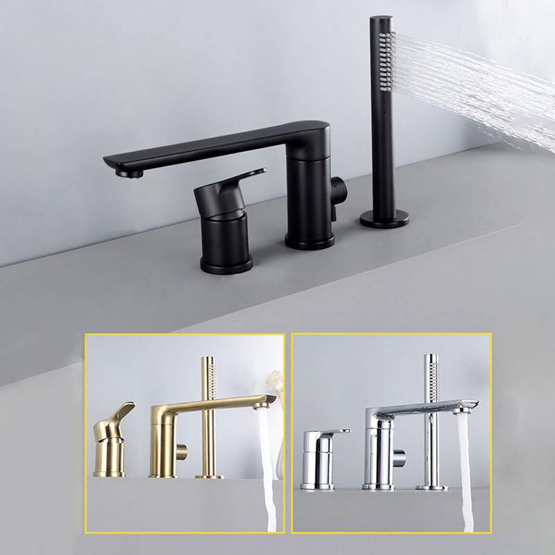 Modern Deck Mounted Metal Tub Filler Metal Tub Filler with Hose Clearhalo 'Bathroom Remodel & Bathroom Fixtures' 'Bathtub Faucets' 'bathtub_faucets' 'Home Improvement' 'home_improvement' 'home_improvement_bathtub_faucets' 6400229