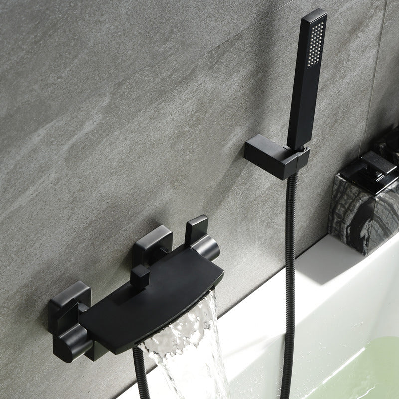 Modern Wall Mounted Metal Tub Filler Double Handles Waterfall Tub Faucet Trim Clearhalo 'Bathroom Remodel & Bathroom Fixtures' 'Bathtub Faucets' 'bathtub_faucets' 'Home Improvement' 'home_improvement' 'home_improvement_bathtub_faucets' 6400255