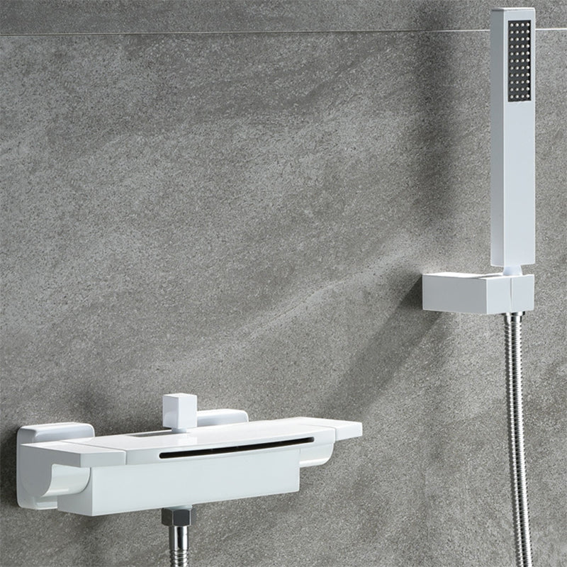 Modern Wall Mounted Metal Tub Filler Double Handles Waterfall Tub Faucet Trim Clearhalo 'Bathroom Remodel & Bathroom Fixtures' 'Bathtub Faucets' 'bathtub_faucets' 'Home Improvement' 'home_improvement' 'home_improvement_bathtub_faucets' 6400273