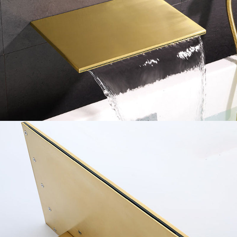 Modern Wall Mounted Metal Tub Filler Low Arc Waterfall Tub Faucet Trim Clearhalo 'Bathroom Remodel & Bathroom Fixtures' 'Bathtub Faucets' 'bathtub_faucets' 'Home Improvement' 'home_improvement' 'home_improvement_bathtub_faucets' 6400282