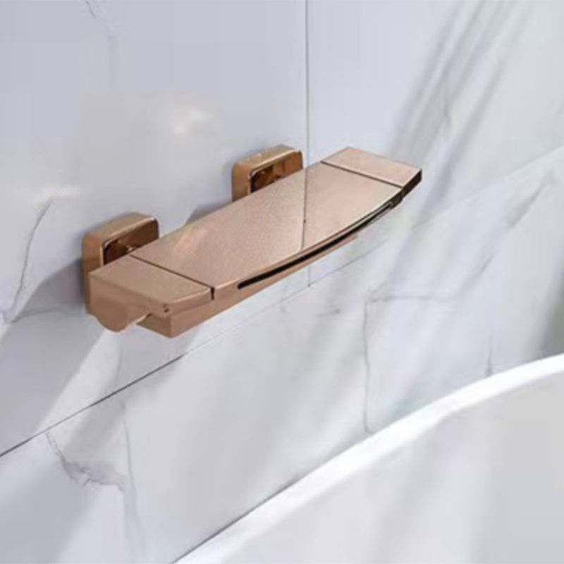Wall Mounted Metal Tub Filler Low Arc Waterfall Double Handles Tub Faucet Trim Rose Gold Hand Shower Not Included Clearhalo 'Bathroom Remodel & Bathroom Fixtures' 'Bathtub Faucets' 'bathtub_faucets' 'Home Improvement' 'home_improvement' 'home_improvement_bathtub_faucets' 6400302