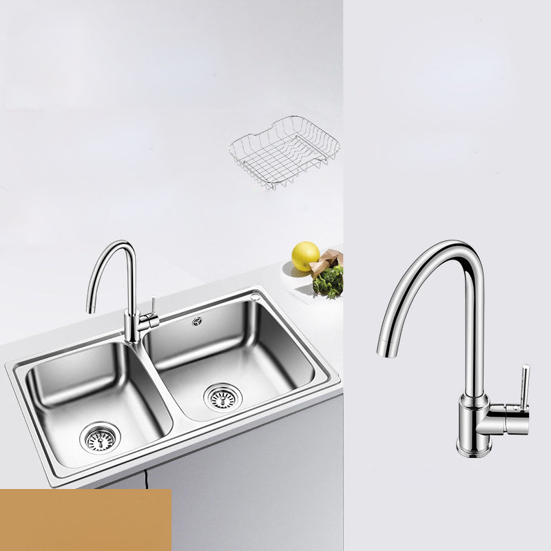 Classic Style Kitchen Sink Stainless Steel 1 Holes Kitchen Sink with Drain Strainer Kit Sink with Faucet Stainless Steel Elbow Faucet Clearhalo 'Home Improvement' 'home_improvement' 'home_improvement_kitchen_sinks' 'Kitchen Remodel & Kitchen Fixtures' 'Kitchen Sinks & Faucet Components' 'Kitchen Sinks' 'kitchen_sinks' 6400720