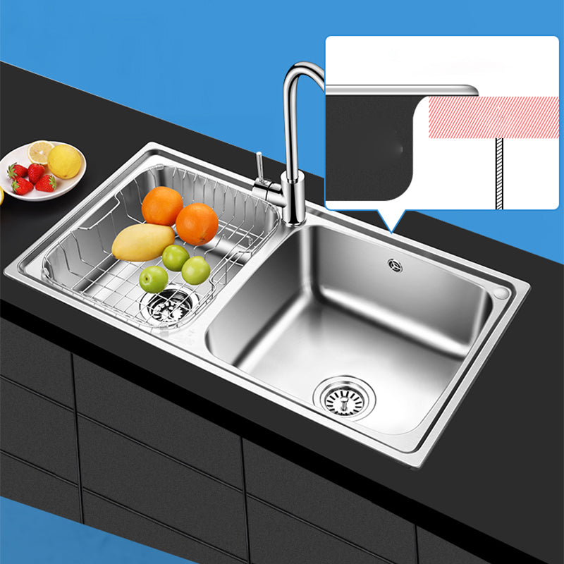 Classic Style Kitchen Sink Stainless Steel 1 Holes Kitchen Sink with Drain Strainer Kit Clearhalo 'Home Improvement' 'home_improvement' 'home_improvement_kitchen_sinks' 'Kitchen Remodel & Kitchen Fixtures' 'Kitchen Sinks & Faucet Components' 'Kitchen Sinks' 'kitchen_sinks' 6400729