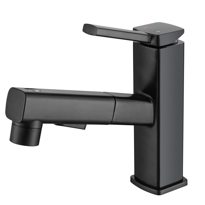 Contemporary Vessel Sink Faucet Copper Single Handle Low Arc Retractable Vessel Faucet Black 6.3" Clearhalo 'Bathroom Remodel & Bathroom Fixtures' 'Bathroom Sink Faucets' 'Bathroom Sinks & Faucet Components' 'bathroom_sink_faucets' 'Home Improvement' 'home_improvement' 'home_improvement_bathroom_sink_faucets' 6400977