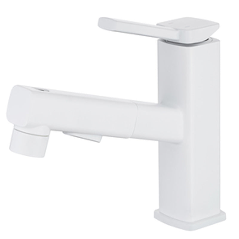 Contemporary Vessel Sink Faucet Copper Single Handle Low Arc Retractable Vessel Faucet White 6.3" Clearhalo 'Bathroom Remodel & Bathroom Fixtures' 'Bathroom Sink Faucets' 'Bathroom Sinks & Faucet Components' 'bathroom_sink_faucets' 'Home Improvement' 'home_improvement' 'home_improvement_bathroom_sink_faucets' 6400983