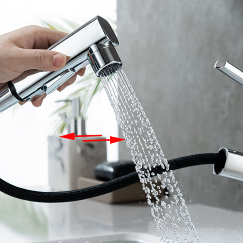 Contemporary Vessel Sink Faucet Copper Single Handle Low Arc Retractable Vessel Faucet Clearhalo 'Bathroom Remodel & Bathroom Fixtures' 'Bathroom Sink Faucets' 'Bathroom Sinks & Faucet Components' 'bathroom_sink_faucets' 'Home Improvement' 'home_improvement' 'home_improvement_bathroom_sink_faucets' 6400988