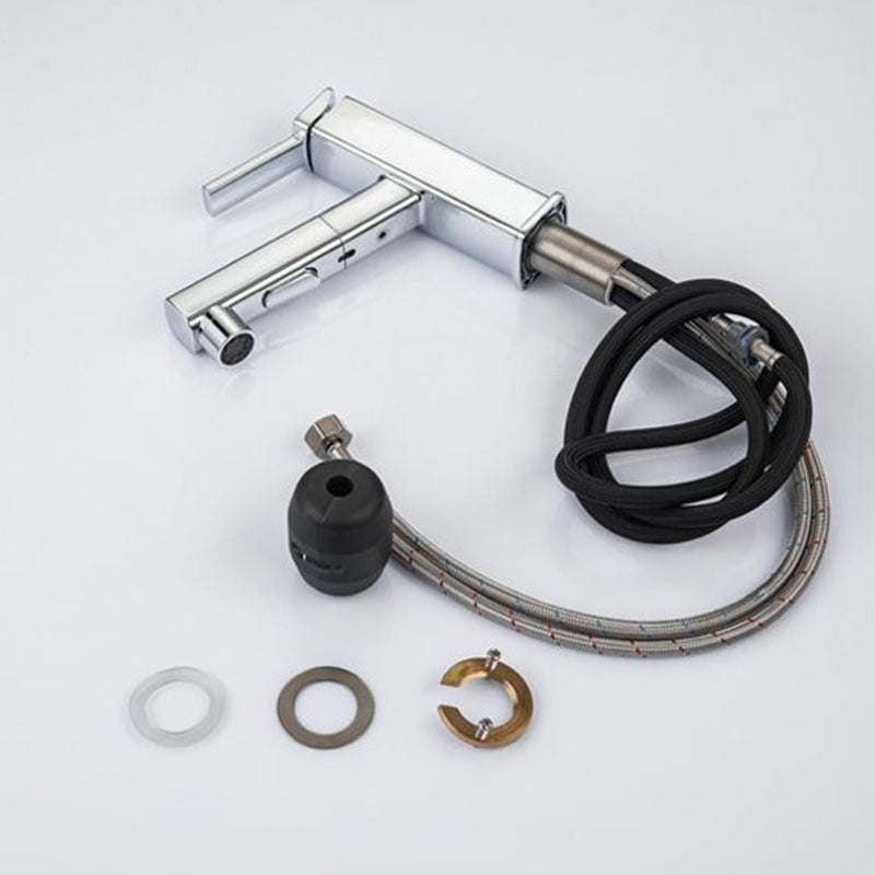 Contemporary Vessel Sink Faucet Copper Single Handle Low Arc Retractable Vessel Faucet Clearhalo 'Bathroom Remodel & Bathroom Fixtures' 'Bathroom Sink Faucets' 'Bathroom Sinks & Faucet Components' 'bathroom_sink_faucets' 'Home Improvement' 'home_improvement' 'home_improvement_bathroom_sink_faucets' 6400993