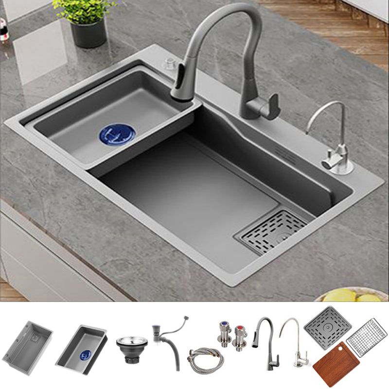 Contemporary Style Kitchen Sink Stainless Steel 3 Holes Kitchen Sink Sink with Faucet Double Tap for Water Purification Clearhalo 'Home Improvement' 'home_improvement' 'home_improvement_kitchen_sinks' 'Kitchen Remodel & Kitchen Fixtures' 'Kitchen Sinks & Faucet Components' 'Kitchen Sinks' 'kitchen_sinks' 6401006