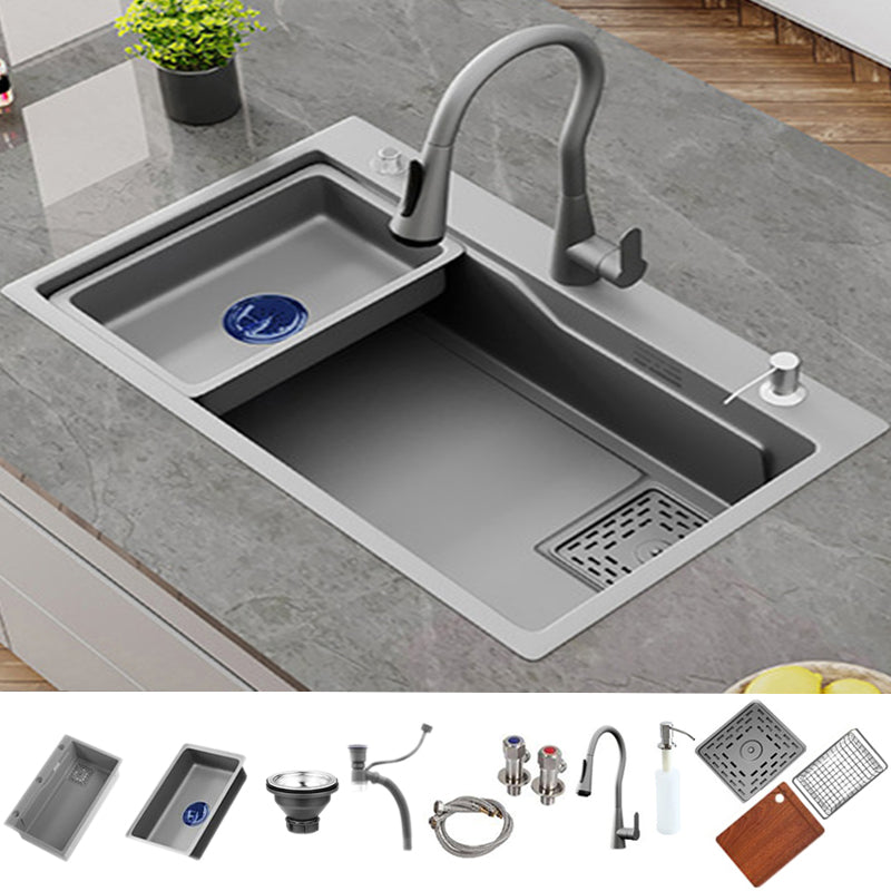 Contemporary Style Kitchen Sink Stainless Steel 3 Holes Kitchen Sink Sink with Faucet Pull Out Faucet With Soap Dispenser Clearhalo 'Home Improvement' 'home_improvement' 'home_improvement_kitchen_sinks' 'Kitchen Remodel & Kitchen Fixtures' 'Kitchen Sinks & Faucet Components' 'Kitchen Sinks' 'kitchen_sinks' 6401007