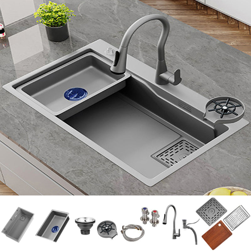 Contemporary Style Kitchen Sink Stainless Steel 3 Holes Kitchen Sink Sink with Faucet Pull Out Faucet with Cup Washer Clearhalo 'Home Improvement' 'home_improvement' 'home_improvement_kitchen_sinks' 'Kitchen Remodel & Kitchen Fixtures' 'Kitchen Sinks & Faucet Components' 'Kitchen Sinks' 'kitchen_sinks' 6401009