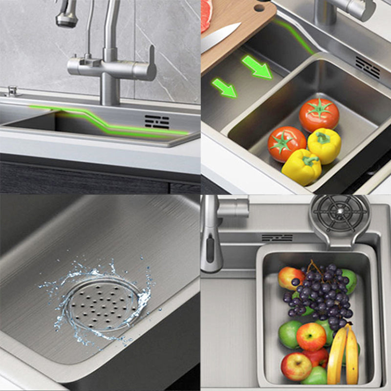 Contemporary Style Kitchen Sink Stainless Steel 3 Holes Kitchen Sink Clearhalo 'Home Improvement' 'home_improvement' 'home_improvement_kitchen_sinks' 'Kitchen Remodel & Kitchen Fixtures' 'Kitchen Sinks & Faucet Components' 'Kitchen Sinks' 'kitchen_sinks' 6401021