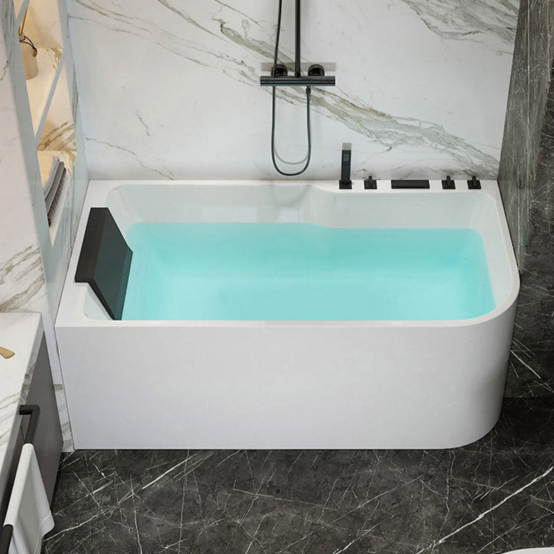 Modern White Rectangle Acrylic Bathtub Back to Wall with Drain Bath Tub Right Tub with Black 5-Piece Set Clearhalo 'Bathroom Remodel & Bathroom Fixtures' 'Bathtubs' 'Home Improvement' 'home_improvement' 'home_improvement_bathtubs' 'Showers & Bathtubs' 6402122