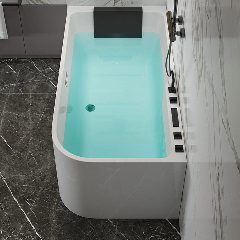 Modern White Rectangle Acrylic Bathtub Back to Wall with Drain Bath Tub 55"L x 30"W x 26"H Right Tub with Black 5-Piece Set Clearhalo 'Bathroom Remodel & Bathroom Fixtures' 'Bathtubs' 'Home Improvement' 'home_improvement' 'home_improvement_bathtubs' 'Showers & Bathtubs' 6402123