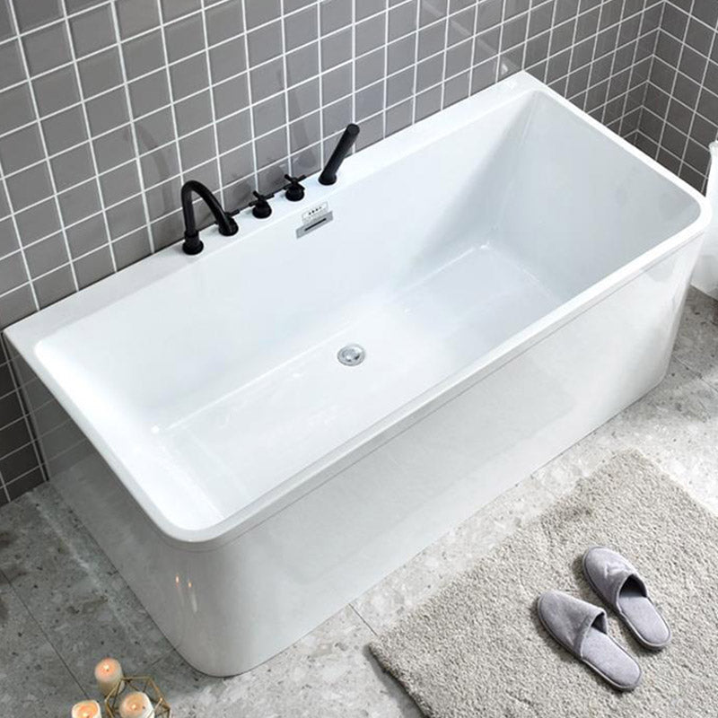 Rectangle Modern White Acrylic Bathtub Back to Wall with Drain and Massage Device Bath Tub Clearhalo 'Bathroom Remodel & Bathroom Fixtures' 'Bathtubs' 'Home Improvement' 'home_improvement' 'home_improvement_bathtubs' 'Showers & Bathtubs' 6402507